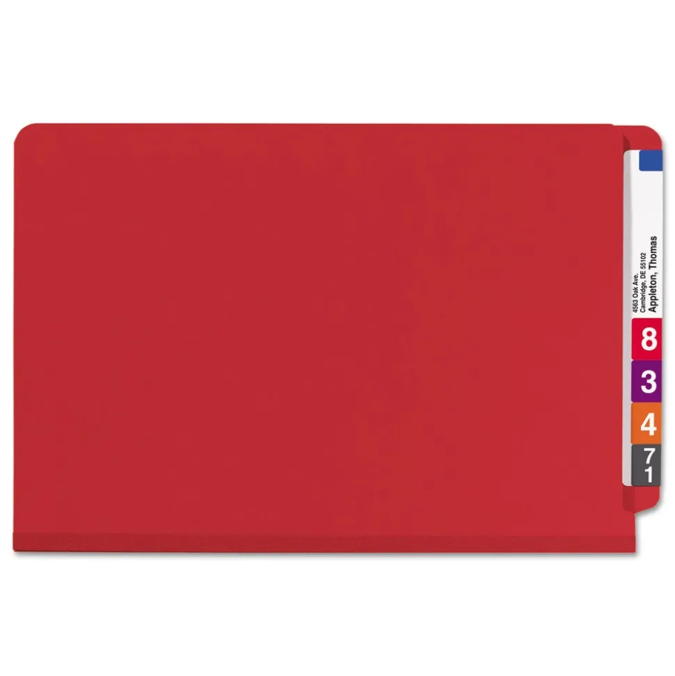 Smead 2 in. Expansion End Tab Pressboard Classification Folders - Bright Red/Legal Size (10/Box)