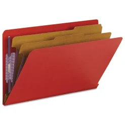 Smead 2 in. Expansion End Tab Pressboard Classification Folders - Bright Red/Legal Size (10/Box)