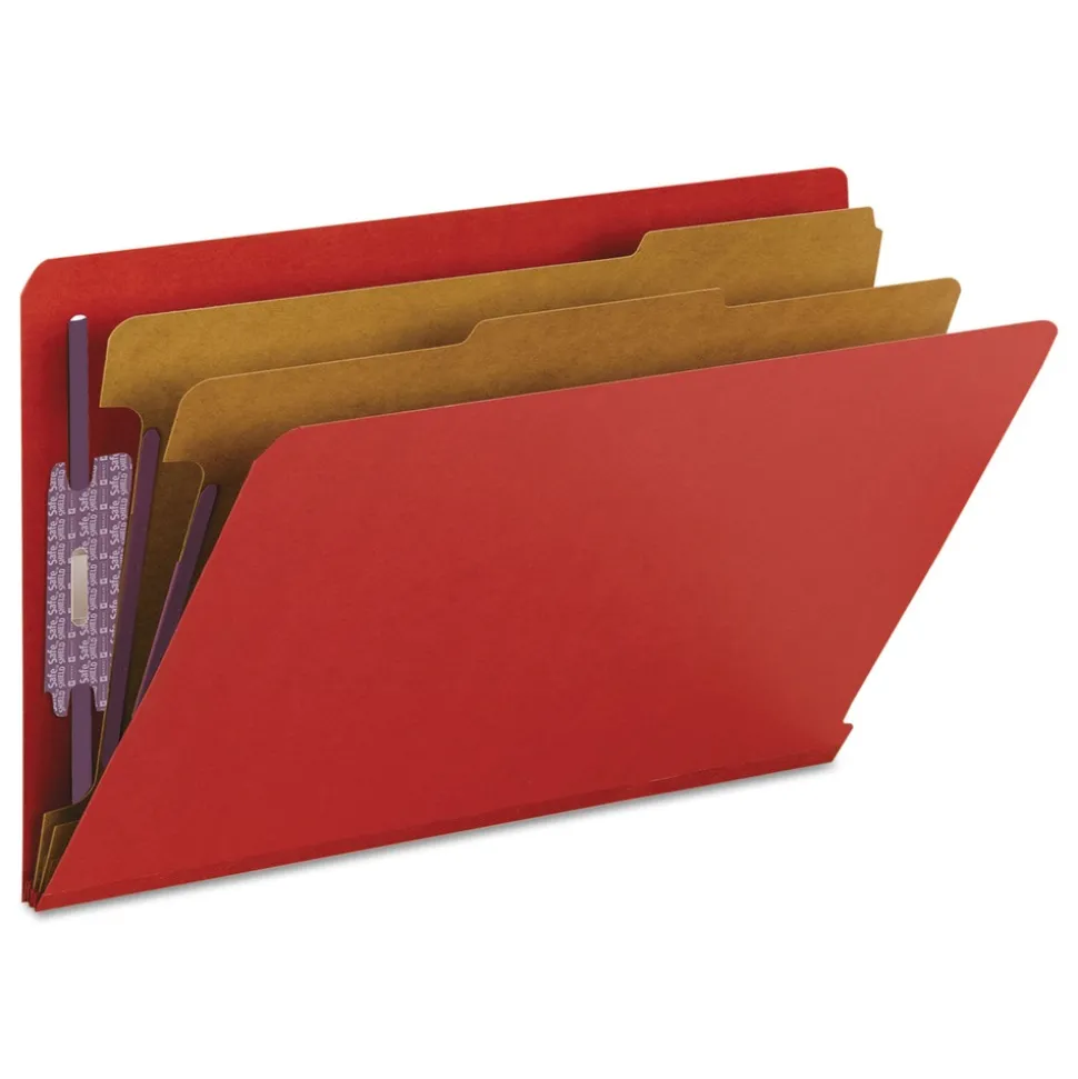 Smead 2 in. Expansion End Tab Pressboard Classification Folders - Bright Red/Legal Size (10/Box)