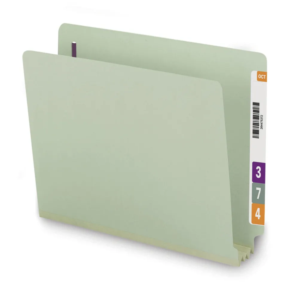 Smead 3 in. Expansion End Tab Pressboard Classification Folders with 2 SafeSHIELD Coated Fasteners - Letter Size/Gray-Green (25/Box)