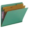 Smead 2 in. Expansion End Tab Pressboard Classification Folders with 6 SafeSHIELD Fasteners - Letter Size/Green (10/Box)