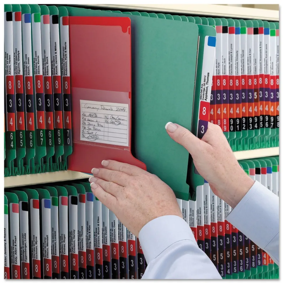 Smead 2 in. Expansion End Tab Pressboard Classification Folders with 6 SafeSHIELD Fasteners - Letter Size/Green (10/Box)