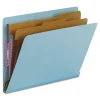 Smead 2 in. Expansion End Tab Pressboard Classification Folders with 6 SafeSHIELD Fasteners - Letter Size/Blue (10/Box)