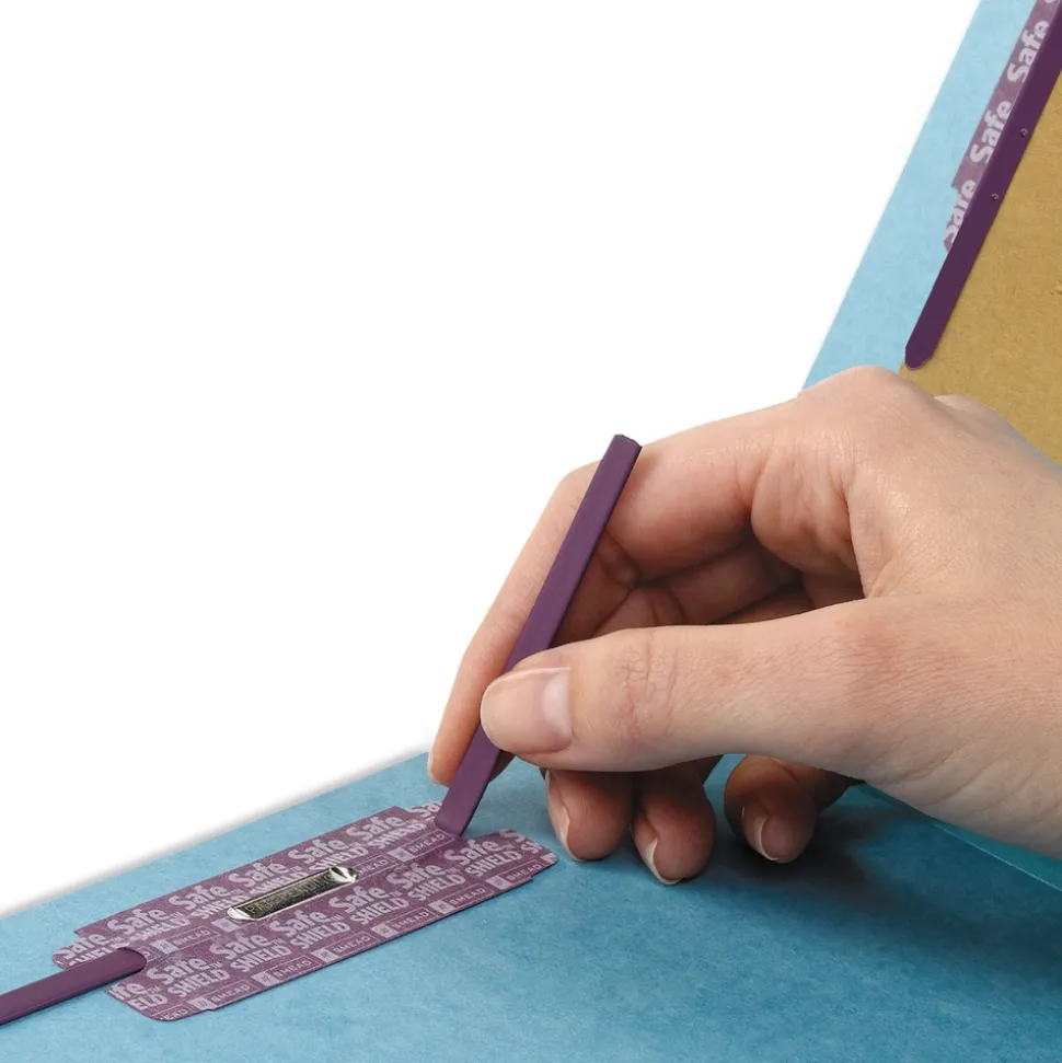 Smead 2 in. Expansion End Tab Pressboard Classification Folders with 6 SafeSHIELD Fasteners - Letter Size/Blue (10/Box)