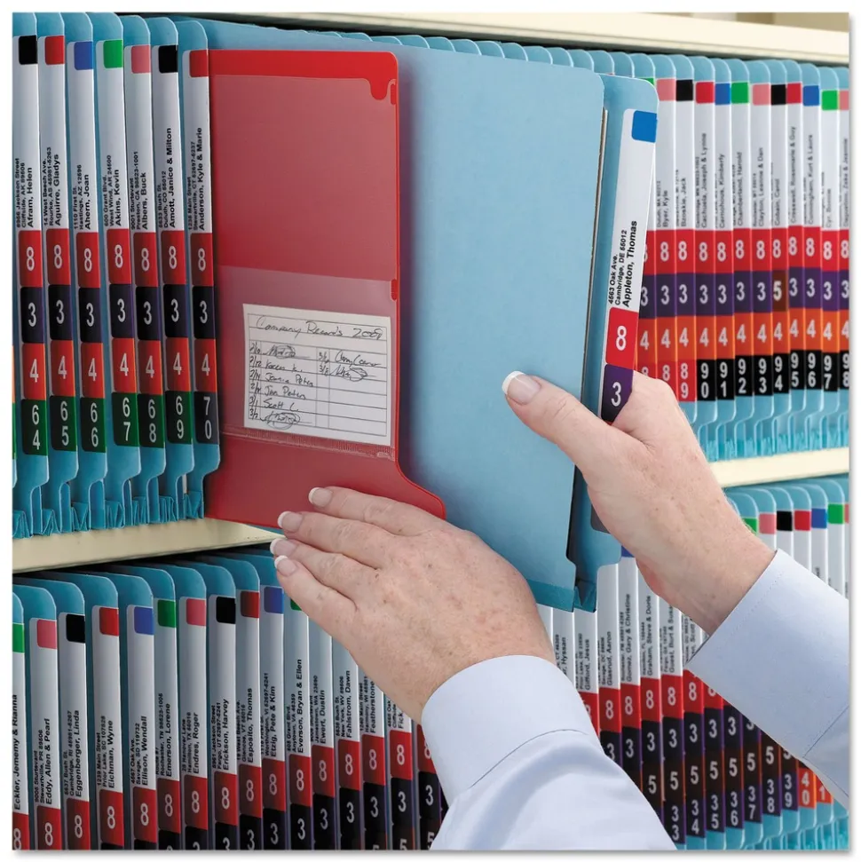 Smead 2 in. Expansion End Tab Pressboard Classification Folders with 6 SafeSHIELD Fasteners - Letter Size/Blue (10/Box)