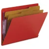 Smead 2 in. Expansion End Tab Pressboard Classification Folders with 6 SafeSHIELD Fasteners - Letter Size/Bright Red (10/Box)