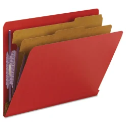 Smead 2 in. Expansion End Tab Pressboard Classification Folders with 6 SafeSHIELD Fasteners - Letter Size/Bright Red (10/Box)