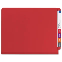 Smead 2 in. Expansion End Tab Pressboard Classification Folders with 6 SafeSHIELD Fasteners - Letter Size/Bright Red (10/Box)