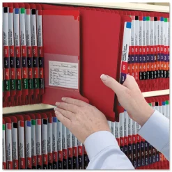 Smead 2 in. Expansion End Tab Pressboard Classification Folders with 6 SafeSHIELD Fasteners - Letter Size/Bright Red (10/Box)