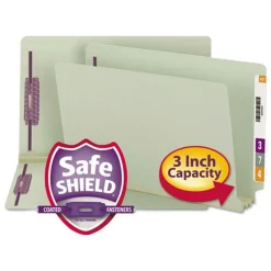 Smead 3 in. Expansion End Tab Pressboard Classification Folders with 2 SafeSHIELD Coated Fasteners - Legal Size/Gray-Green (25/Box)