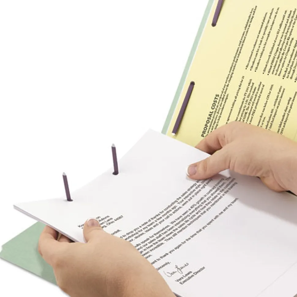 Smead 3 in. Expansion End Tab Pressboard Classification Folders with 2 SafeSHIELD Coated Fasteners - Legal Size/Gray-Green (25/Box)