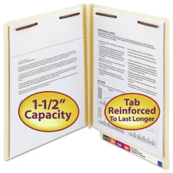 Smead 1.5 in. Expansion End Tab W-Fold 2-Fastener Folders with Reinforced Tabs - Letter Size/Manila (50/Box)