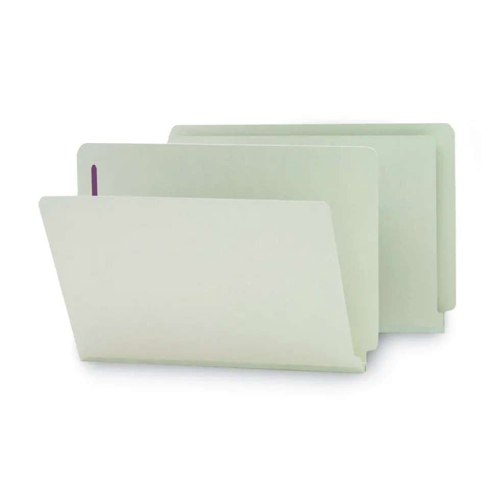 Smead 1 in. Expansion End Tab Pressboard Classification Folders with 2 SafeSHIELD Coated Fasteners - Legal Size/Gray-Green (25/Box)