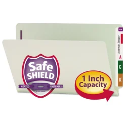 Smead 1 in. Expansion End Tab Pressboard Classification Folders with 2 SafeSHIELD Coated Fasteners - Legal Size/Gray-Green (25/Box)