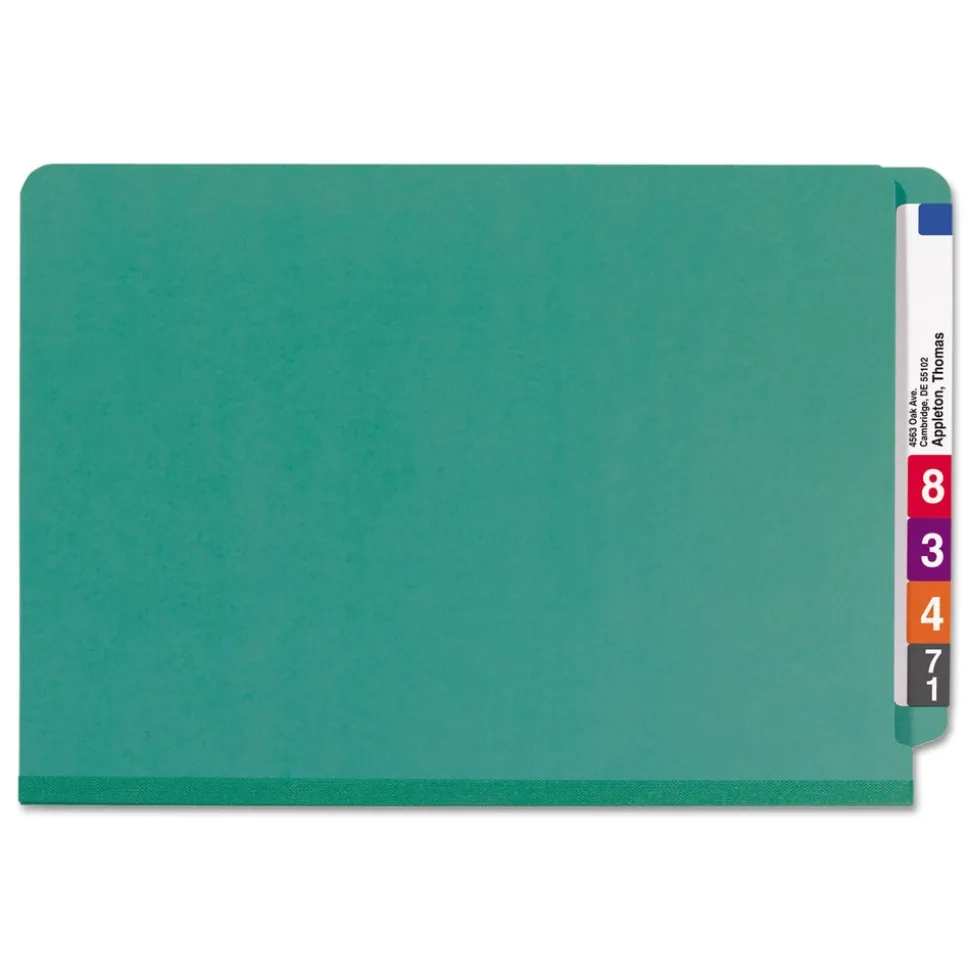 Smead 2 in. Expansion End Tab Pressboard Classification Folders - Green/Legal Size (10/Box)