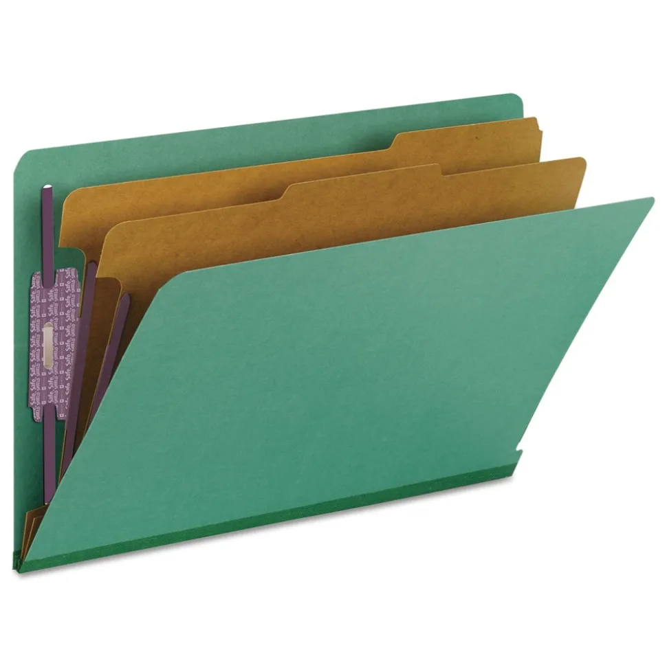 Smead 2 in. Expansion End Tab Pressboard Classification Folders - Green/Legal Size (10/Box)