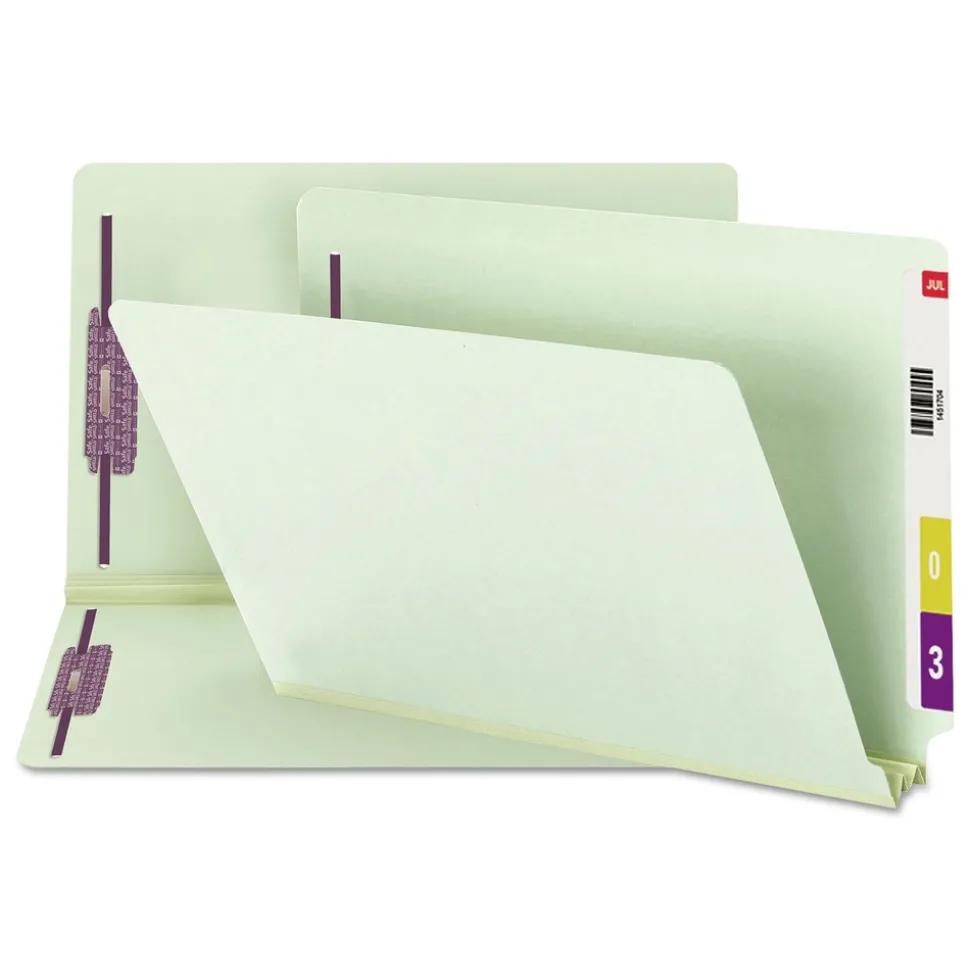 Smead 2 in. Expansion End Tab Pressboard Classification Folders with 2 SafeSHIELD Coated Fasteners - Legal Size/Gray-Green (25/Box)
