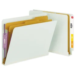 Smead 2 in. Expansion End Tab Pressboard Classification Folders with 6 SafeSHIELD Fasteners - Letter Size/Gray-Green (10/Box)