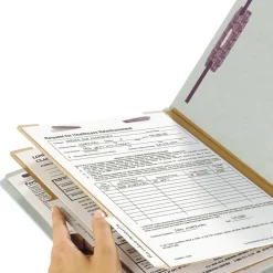 Smead 2 in. Expansion End Tab Pressboard Classification Folders with 6 SafeSHIELD Fasteners - Letter Size/Gray-Green (10/Box)