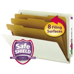 Smead 3 in. Expansion End Tab Pressboard Classification Folder with 8 SafeSHIELD Fasteners - Letter Size/Gray-Green (10/Box)