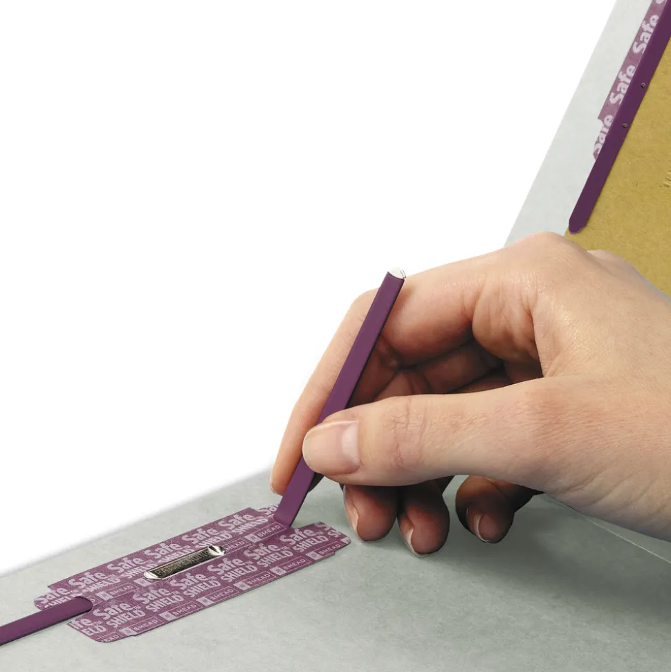 Smead 3 in. Expansion End Tab Pressboard Classification Folder with 8 SafeSHIELD Fasteners - Letter Size/Gray-Green (10/Box)
