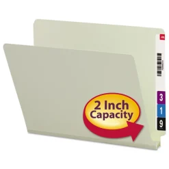 Smead 2 in. Expansion Extra-Heavy Recycled Pressboard End Tab Folders - Letter Size/Gray-Green (25/Box)