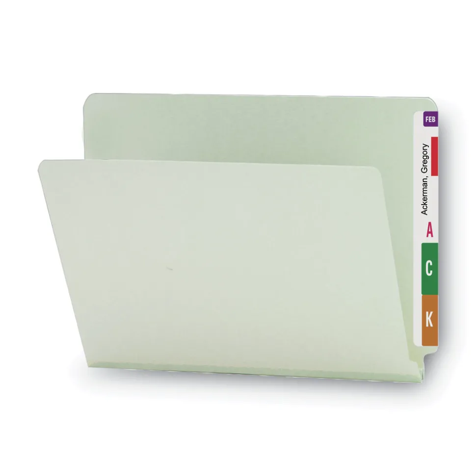 Smead 1 in. Expansion Extra-Heavy Recycled Pressboard End Tab Folders - Letter Size/Gray-Green (25/Box)