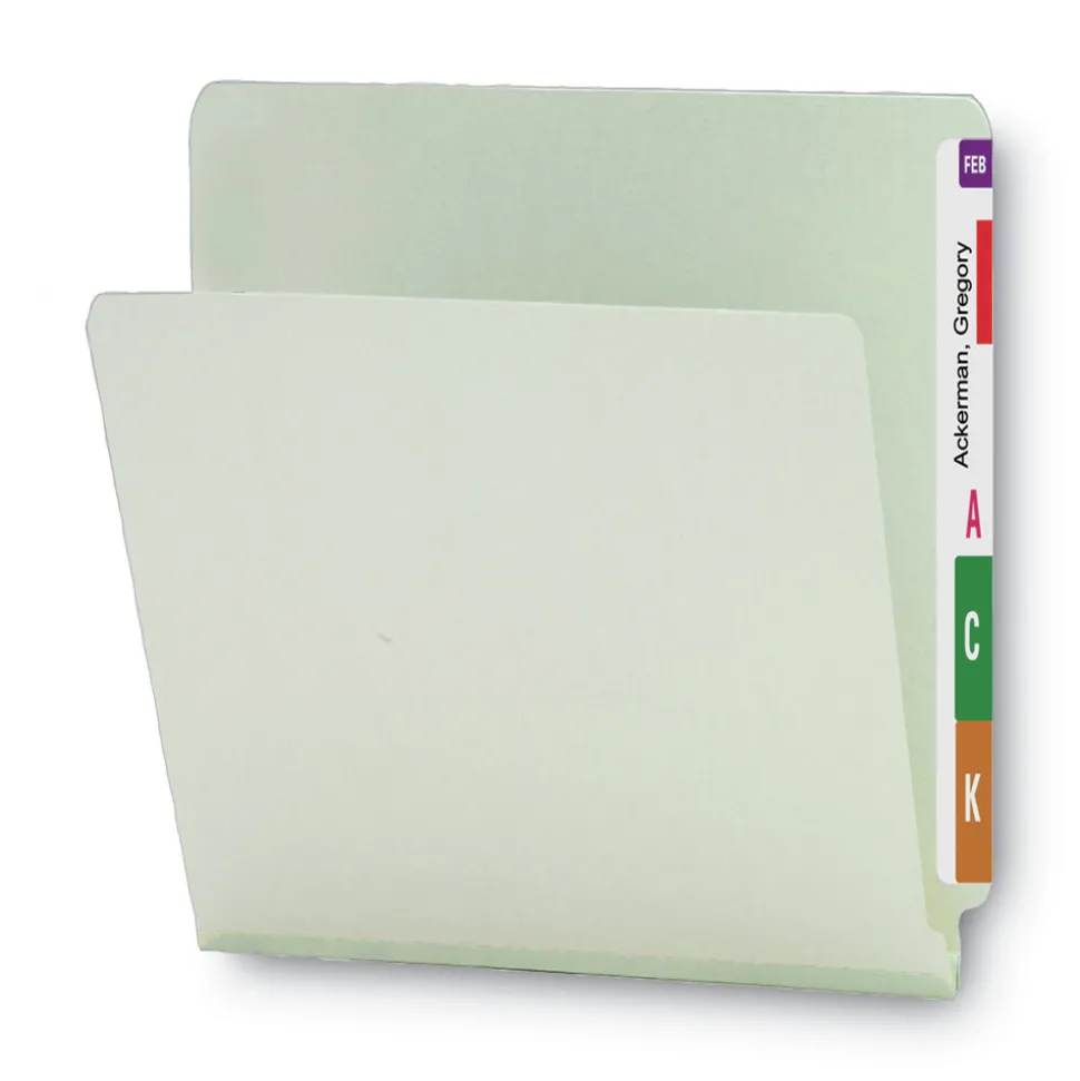 Smead 1 in. Expansion Extra-Heavy Recycled Pressboard End Tab Folders - Letter Size/Gray-Green (25/Box)