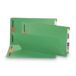 Smead 0.75 in. Expansion Heavyweight Colored End Tab Fastener Folders - Green Exterior/Legal Size (50/Box)
