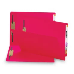 Smead 0.75 in. Expansion Heavyweight Colored End Tab Fastener Folders - Red Exterior/Legal Size (50/Box)