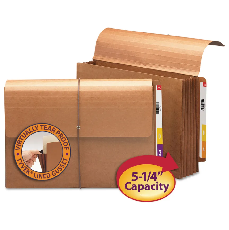 Smead 5.25 in. Expansion Legal Size Straight Tabs 1 Section Elastic Cord Closure Redrope End Tab Wallets - Redrope (10/Box)