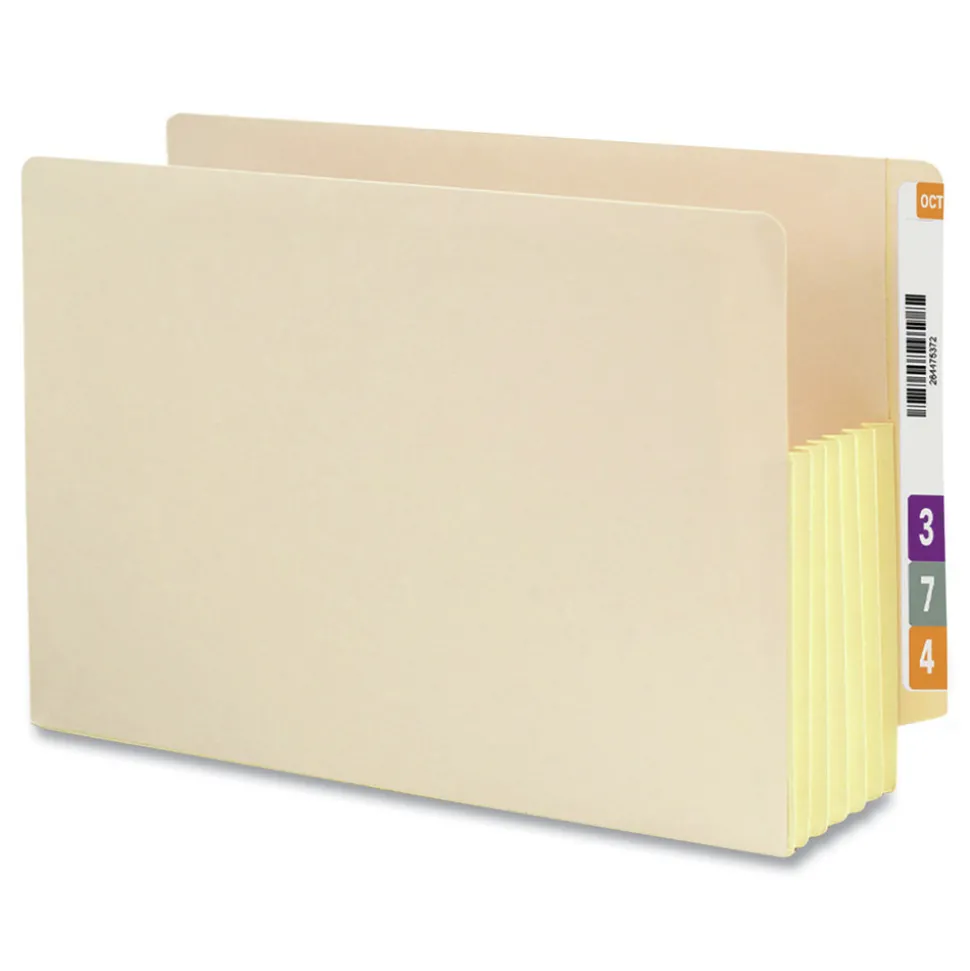 Smead 5.25 in. Expansion Legal Size End Tab File Pockets with Tear Resistant Gussets - Manila (10/Box)