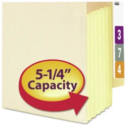 Smead 5.25 in. Expansion Legal Size End Tab File Pockets with Tear Resistant Gussets - Manila (10/Box)