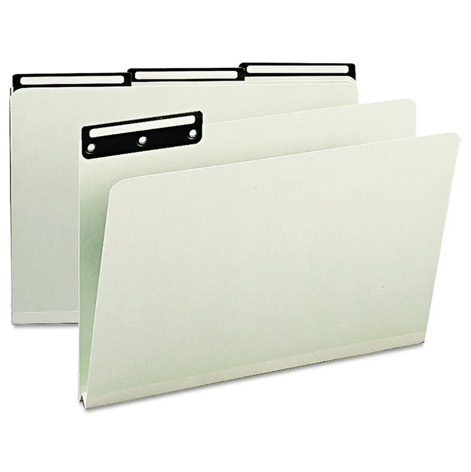 Smead 1 in. Expansion Legal Size Recycled Heavy Pressboard File Folders with Insertable 1/3-Cut Metal Tabs - Gray-Green (25/Box)