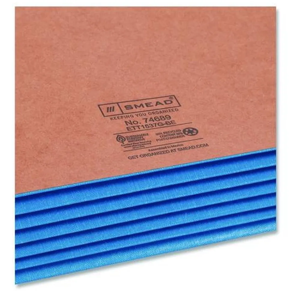 Smead 5.25 in. Expansion Legal Size Fully Lined 6.5 in. High Gussets Drop-Front End Tab File Pockets - Redrope/Blue (10/Box)