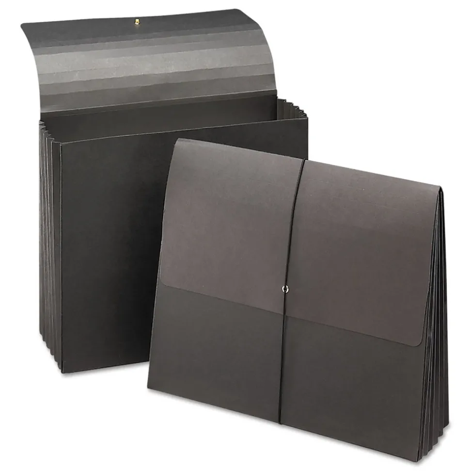 Smead 5.25 in. Expansion Letter Size 1 Section Elastic Cord Closure Extra-Wide Expanding Wallets - Black (10/Box)