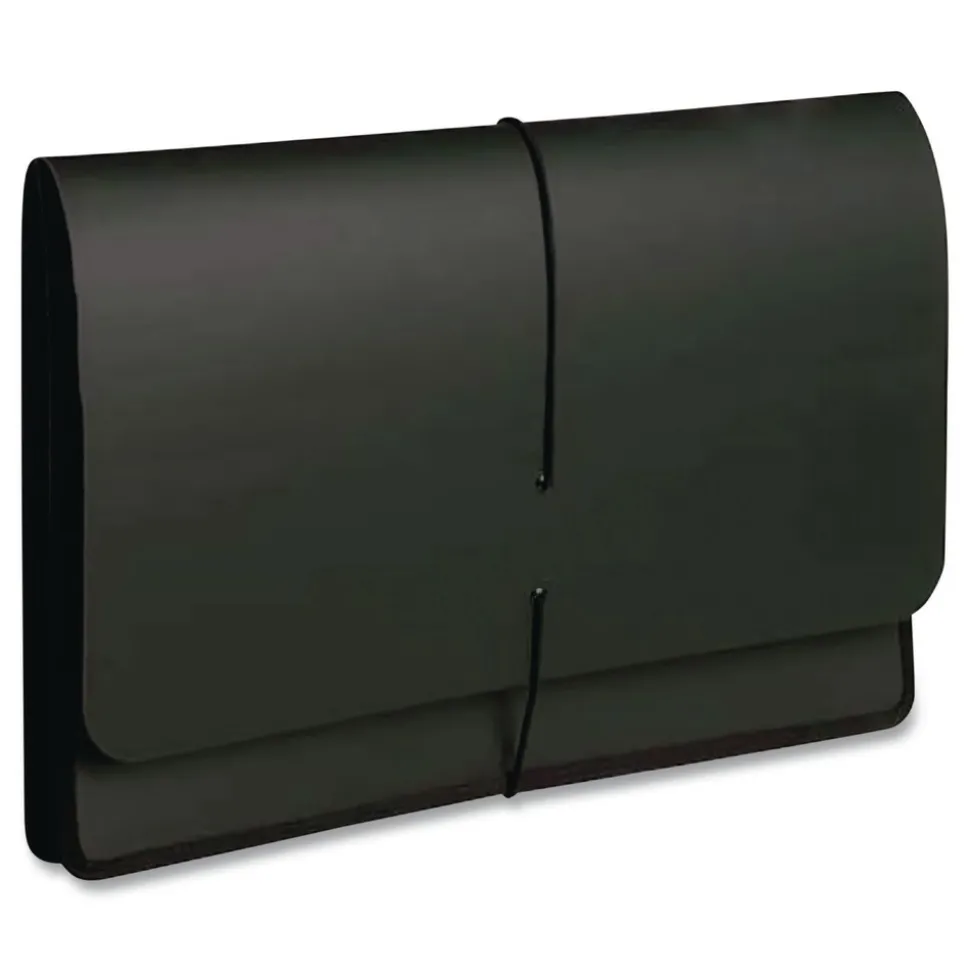 Smead 5.25 in. Expansion Letter Size 1 Section Elastic Cord Closure Extra-Wide Expanding Wallets - Black (10/Box)