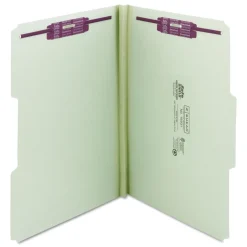 Smead 1 in. Expansion Recycled Pressboard 1/3-Cut Tab Fastener Folders with Two SafeSHIELD Fasteners - Legal Size/Gray-Green (25/Box)