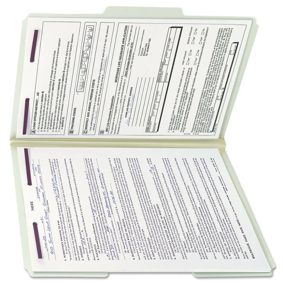 Smead 1 in. Expansion Recycled Pressboard 1/3-Cut Tab Fastener Folders with Two SafeSHIELD Fasteners - Legal Size/Gray-Green (25/Box)