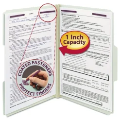 Smead 1 in. Expansion Recycled Pressboard 1/3-Cut Tab Fastener Folders with Two SafeSHIELD Fasteners - Legal Size/Gray-Green (25/Box)