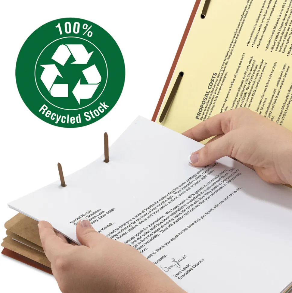 Smead 3 in. Expansion Recycled 3-Divider Pressboard Classification Folders, 8 Fasteners - Legal Size/Red Exterior (10/Box)