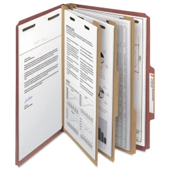Smead 3 in. Expansion Recycled 3-Divider Pressboard Classification Folders, 8 Fasteners - Legal Size/Red Exterior (10/Box)