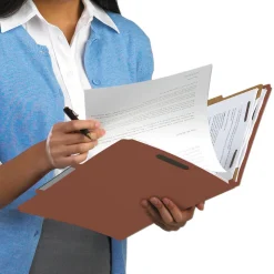 Smead 3 in. Expansion Recycled 3-Divider Pressboard Classification Folders, 8 Fasteners - Legal Size/Red Exterior (10/Box)