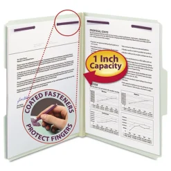 Smead 1 in. Expansion Recycled Pressboard Folders with 2 SafeSHIELD Fasteners - Letter Size/Gray-Green (25/Box)