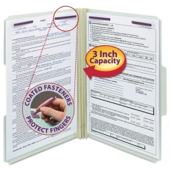Smead 3 in. Expansion Recycled Pressboard 1/3-Cut Tab Fastener Folders with Two SafeSHIELD Fasteners - Legal Size/Gray-Green (25/Box)