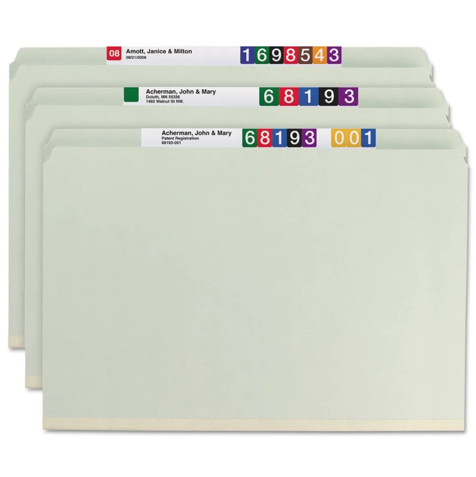 Smead 2 in. Expansion Recycled Pressboard Fastener Folders with Two SafeSHIELD Fasteners - Legal Size/Gray-Green (25/Box)