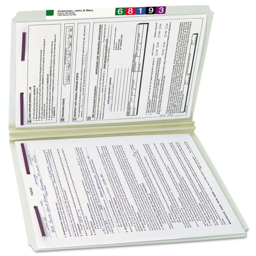 Smead 2 in. Expansion Recycled Pressboard Fastener Folders with Two SafeSHIELD Fasteners - Legal Size/Gray-Green (25/Box)