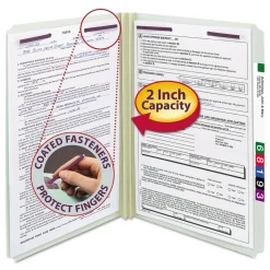 Smead 2 in. Expansion Recycled Pressboard Fastener Folders with Two SafeSHIELD Fasteners - Legal Size/Gray-Green (25/Box)