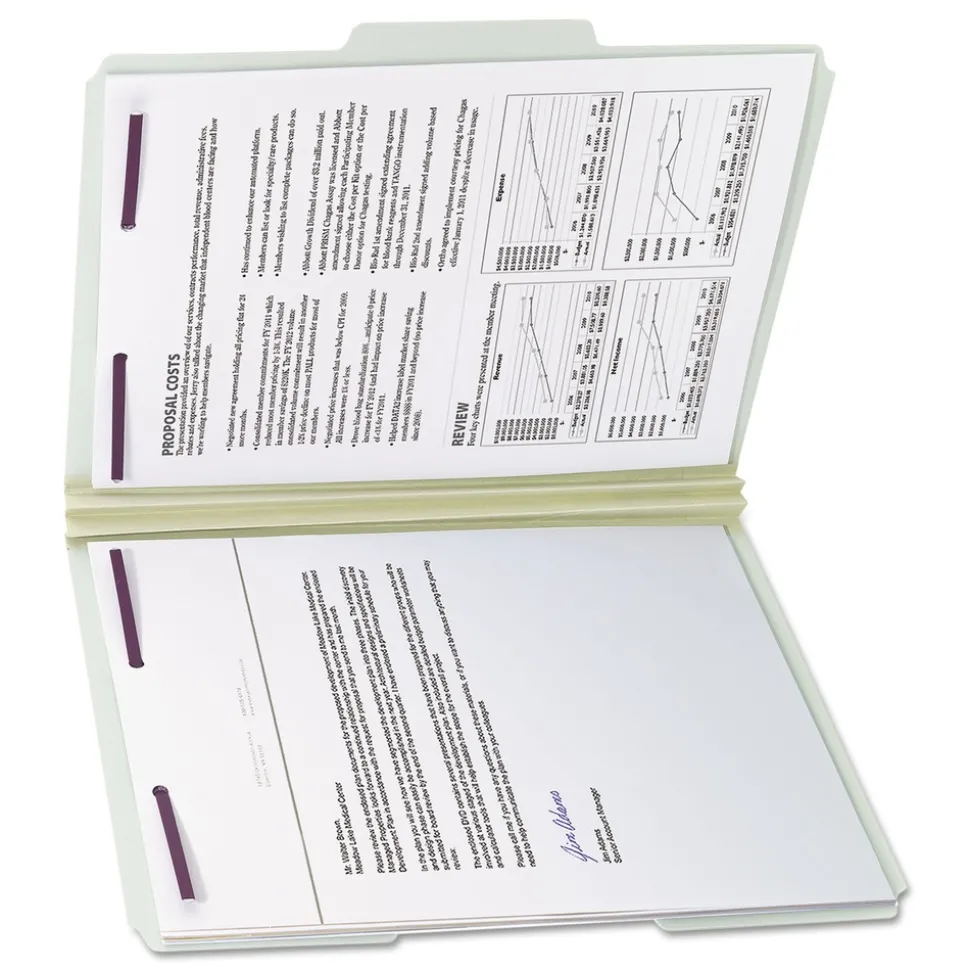 Smead 2 in. Expansion Recycled Pressboard Folders with 2 SafeSHIELD Fasteners - Letter Size/Gray-Green (25/Box)