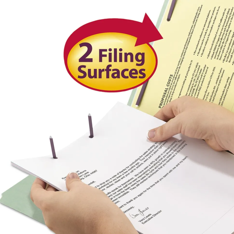 Smead 2 in. Expansion Recycled Pressboard Folders with 2 SafeSHIELD Fasteners - Letter Size/Gray-Green (25/Box)